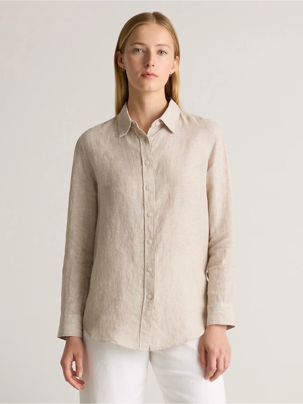 Nwt Quince Classic Lightweight Linen Button-Up Shirt In Flax Beige Small